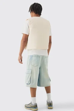 Boxy Abstract Quilted Gilet In Ecru | BoohooMAN UK