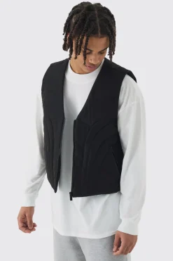 Boxy Abstract Quilted Gilet In Black | BoohooMAN UK