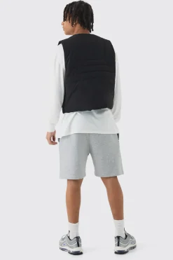 Boxy Abstract Quilted Gilet In Black | BoohooMAN UK