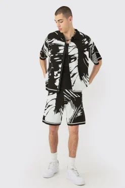 Boxy Abstract Shirt And Short Set | BoohooMAN UK