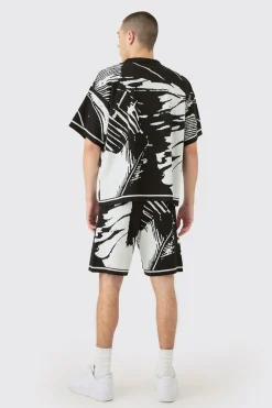 Boxy Abstract Shirt And Short Set | BoohooMAN UK