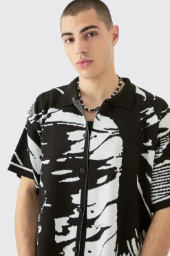 Boxy Abstract Shirt And Short Set | BoohooMAN UK