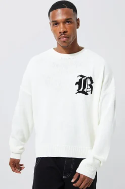 Boxy B Knitted Jumper | BoohooMAN UK