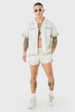 Boxy Back Print Shirt & Swim Short Set | BoohooMAN UK