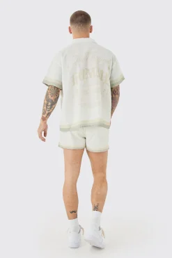 Boxy Back Print Shirt & Swim Short Set | BoohooMAN UK