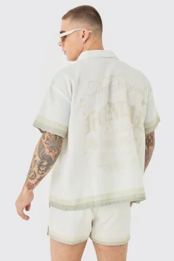 Boxy Back Print Shirt & Swim Short Set | BoohooMAN UK