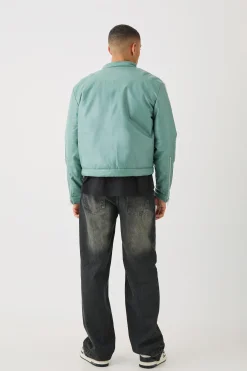 Boxy BHM Tonal Pu Moto Jacket In Sage | BoohooMAN UK