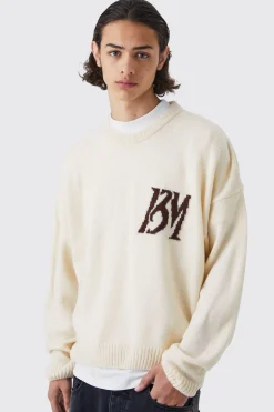 Boxy Bm Brushed Knitted Jumper | BoohooMAN UK