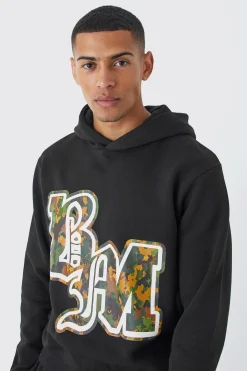 Boxy Bm Camo Print Hoodie | BoohooMAN UK
