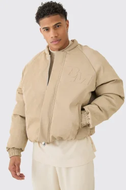 Boxy Bm Extreme Heavyweight Pu Padded Puffer In Taupe | BoohooMAN UK