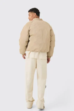 Boxy Bm Extreme Heavyweight Pu Padded Puffer In Taupe | BoohooMAN UK