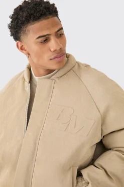 Boxy Bm Extreme Heavyweight Pu Padded Puffer In Taupe | BoohooMAN UK