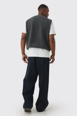 Boxy Borg Pocket Detail Gilet In Slate | BoohooMAN UK