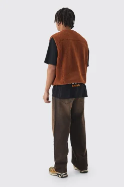 Boxy Borg Pocket Detail Gilet In Tan | BoohooMAN UK