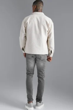 Boxy Boucle Heavyweight Overshirt | BoohooMAN UK
