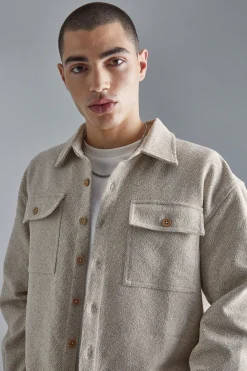 Boxy Boucle Heavyweight Overshirt | BoohooMAN UK