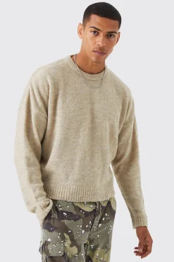 Boxy Boucle Knit Extended Neck Jumper | BoohooMAN UK