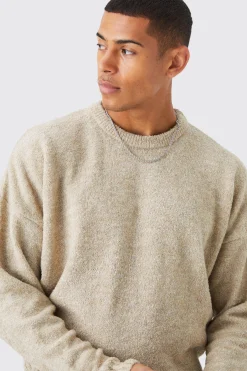 Boxy Boucle Knit Extended Neck Jumper | BoohooMAN UK