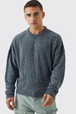 Boxy Boucle Knit Extended Neck Jumper | BoohooMAN UK