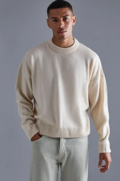 Boxy Brushed Extended Neck Knitted Jumper | BoohooMAN UK