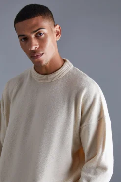Boxy Brushed Extended Neck Knitted Jumper | BoohooMAN UK
