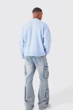Boxy Brushed Extended Neck Knitted Jumper | BoohooMAN UK