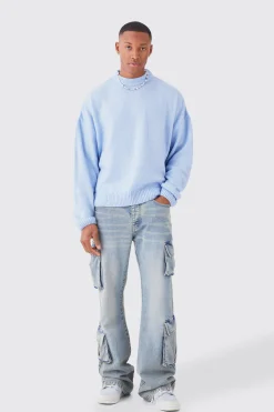 Boxy Brushed Extended Neck Knitted Jumper | BoohooMAN UK