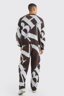 Boxy Brushed Jacquard Knitted Jumper | BoohooMAN UK