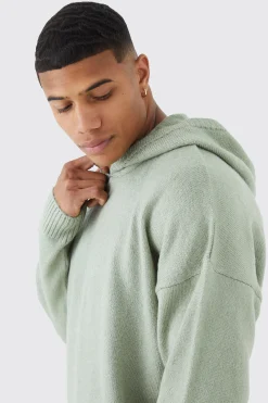 Boxy Brushed Knitted Hoodie | BoohooMAN UK