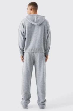 Boxy Brushed Knitted Hoodie | BoohooMAN UK