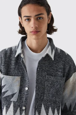 Boxy Button Up Stripe Overshirt | BoohooMAN UK