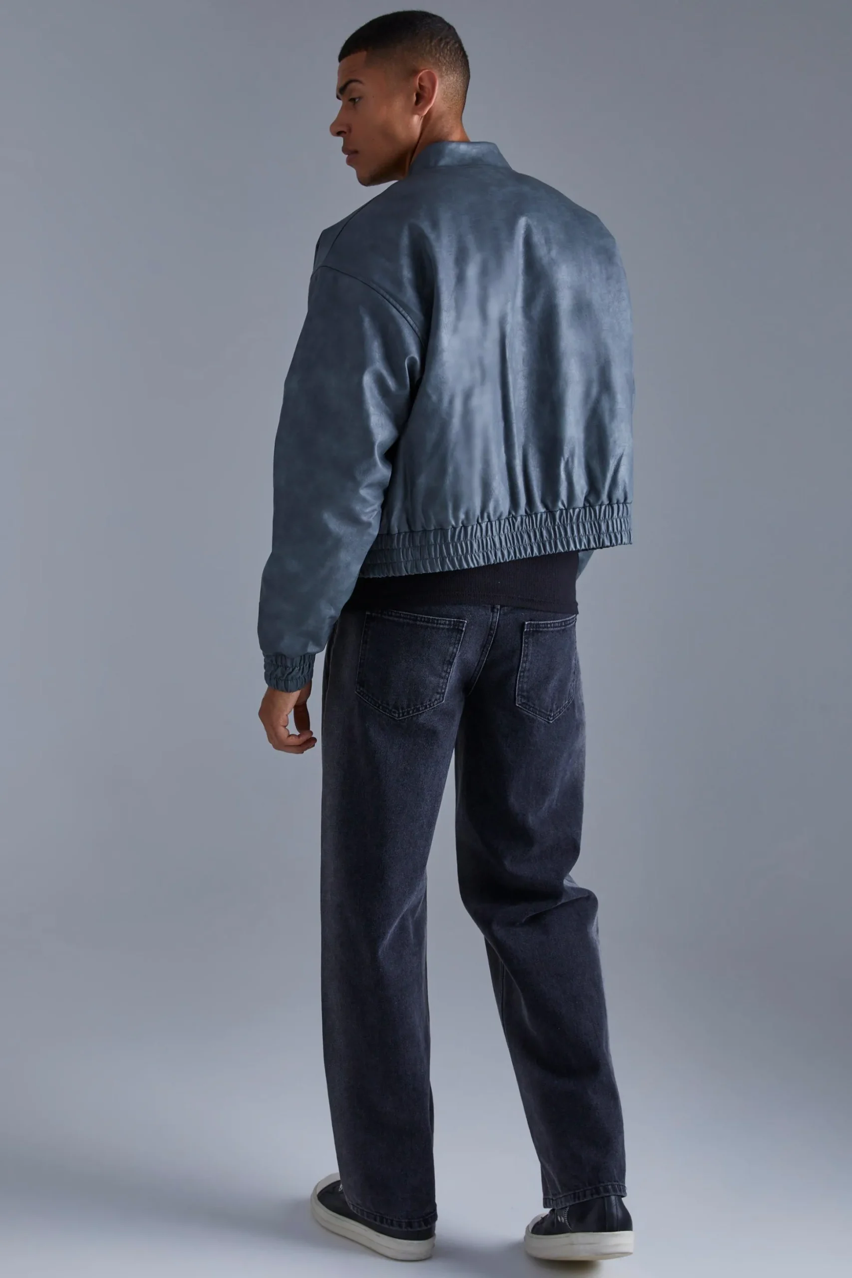Boxy Cargo Pocket Washed Pu Bomber | BoohooMAN UK