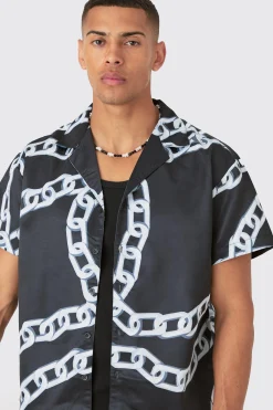 Boxy Chain Satin Shirt | BoohooMAN UK