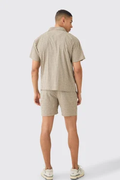 Boxy Check Paisley Embroidered Shirt And Short | BoohooMAN UK