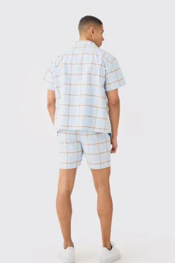 Boxy Check Paisley Embroidered Shirt And Short | BoohooMAN UK