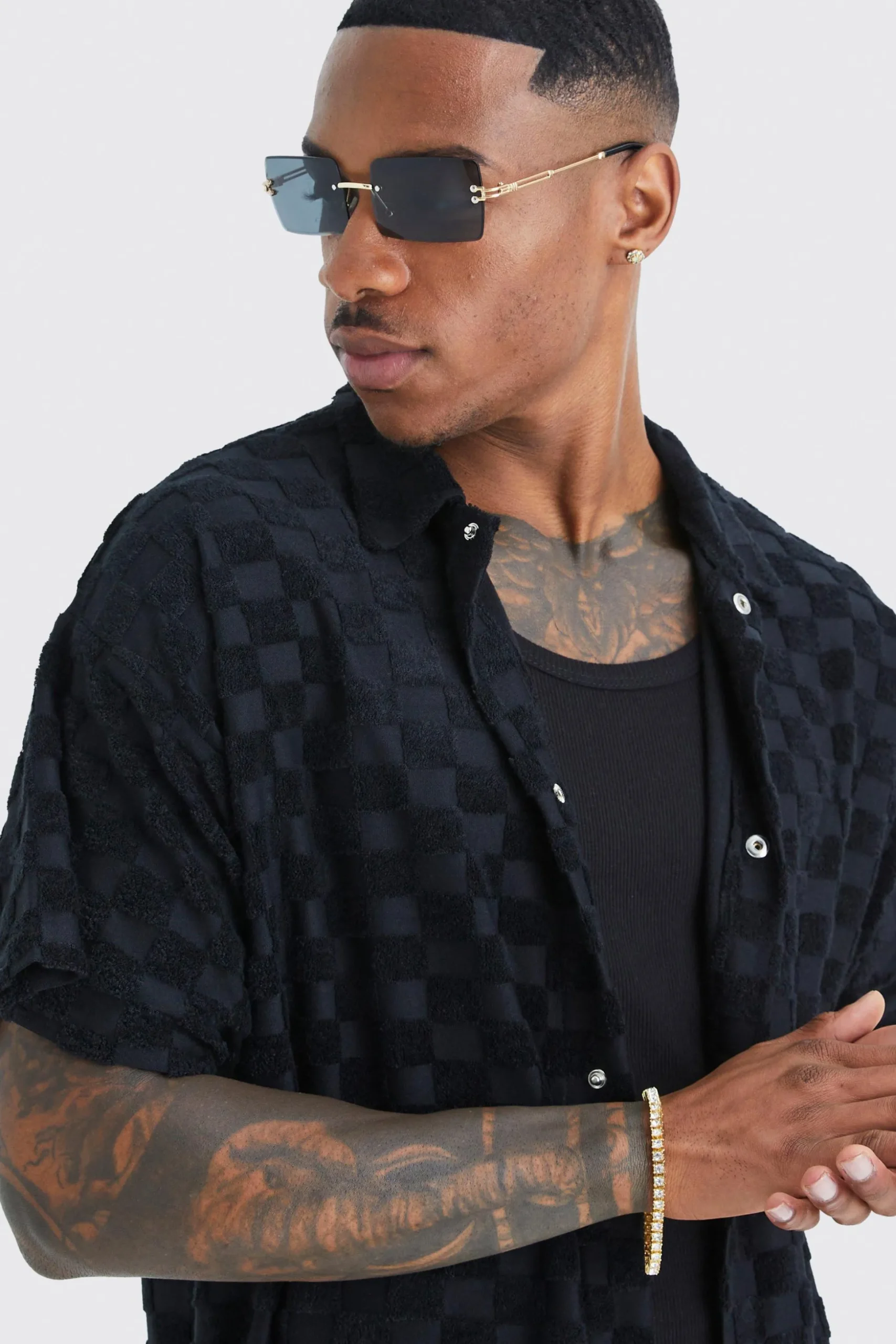 Boxy Check Towelling Shirt | BoohooMAN UK