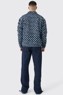 Boxy Checkerboard Distressed Checked Overshirt | BoohooMAN UK