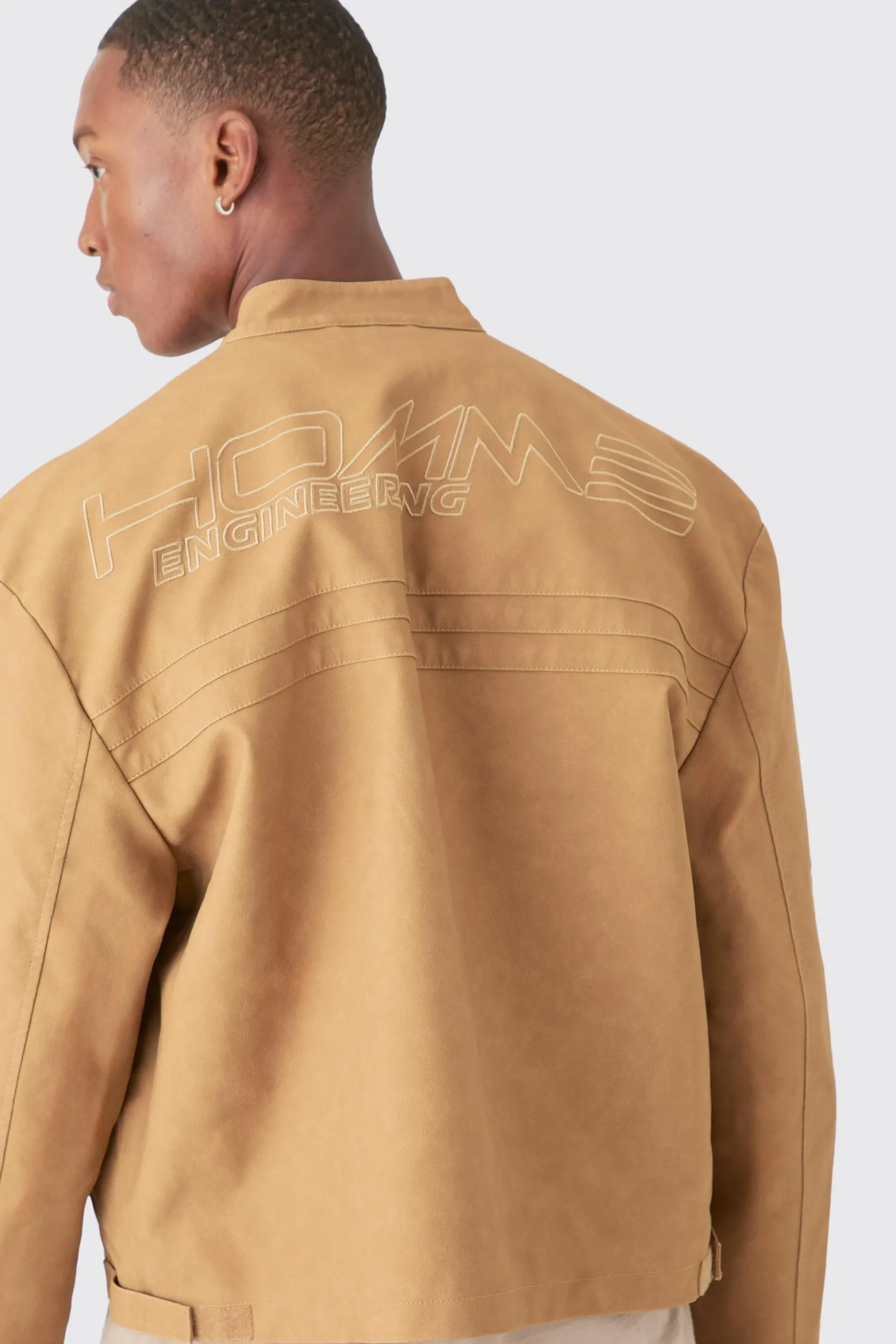 Boxy Collared Twill Varsity Bomber Jacket In Black | BoohooMAN UK