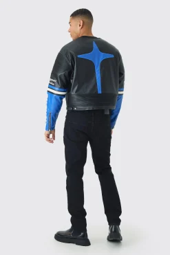 Boxy Collarless Homme PU Moto Jacket In Black | BoohooMAN UK