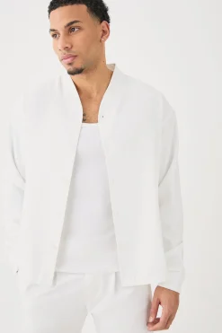 Boxy Collarless Soft Twill Label Shirt | BoohooMAN UK