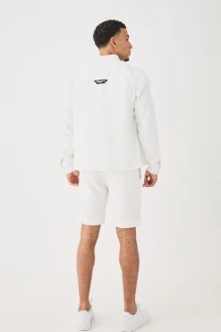 Boxy Collarless Soft Twill Label Shirt | BoohooMAN UK