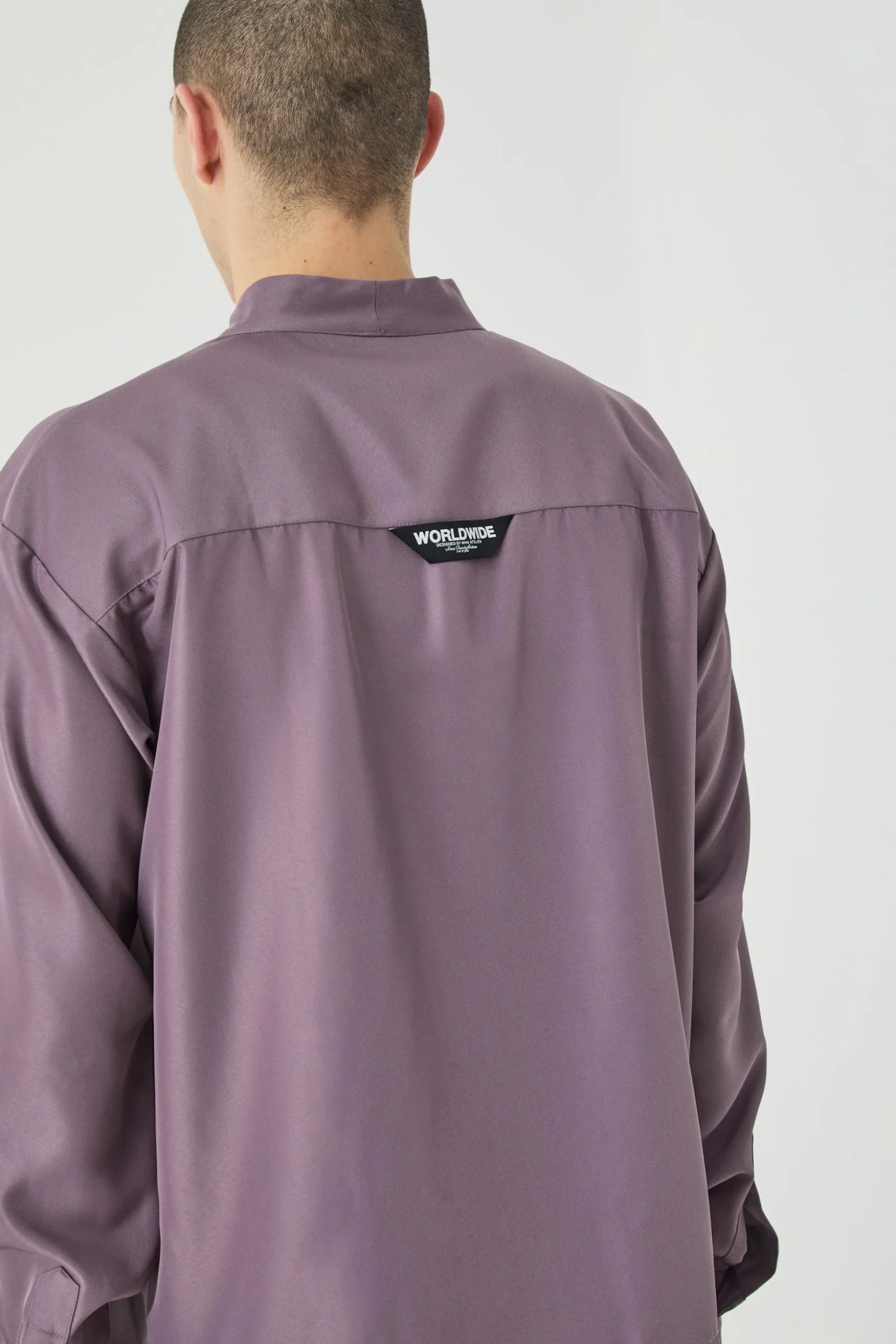 Boxy Collarless Soft Twill Label Shirt | BoohooMAN UK