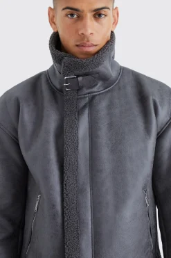 Boxy Cracked Pu Aviator | BoohooMAN UK