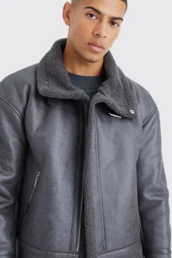 Boxy Cracked Pu Aviator | BoohooMAN UK