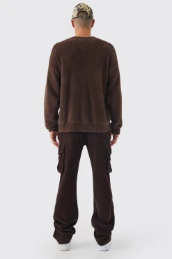 Boxy Crew Neck Fluffy Knitted Jumper | BoohooMAN UK