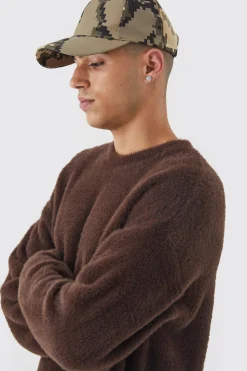 Boxy Crew Neck Fluffy Knitted Jumper | BoohooMAN UK