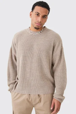 Boxy Crew Neck Ribbed Knitted Jumper | BoohooMAN UK