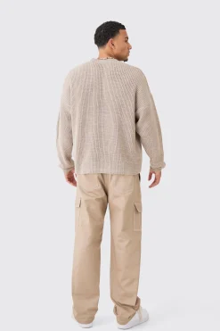 Boxy Crew Neck Ribbed Knitted Jumper | BoohooMAN UK