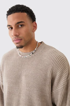 Boxy Crew Neck Ribbed Knitted Jumper | BoohooMAN UK