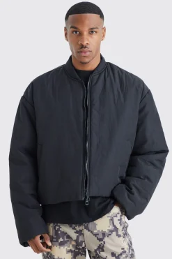 Boxy Crinkle Nylon Puffer Bomber | BoohooMAN UK